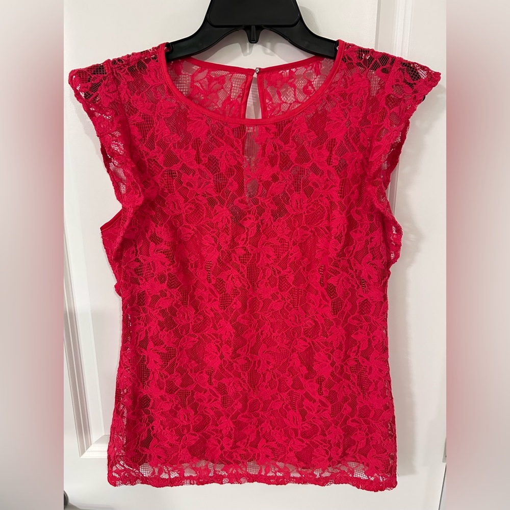 White House Black Market Lace High-Neck Shell Top Hot Pink